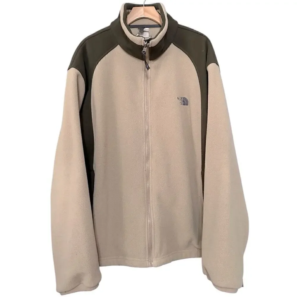 The North Face Men’s Size XL Tan Beige Contrast Gree Fleece Full Zip Jacket